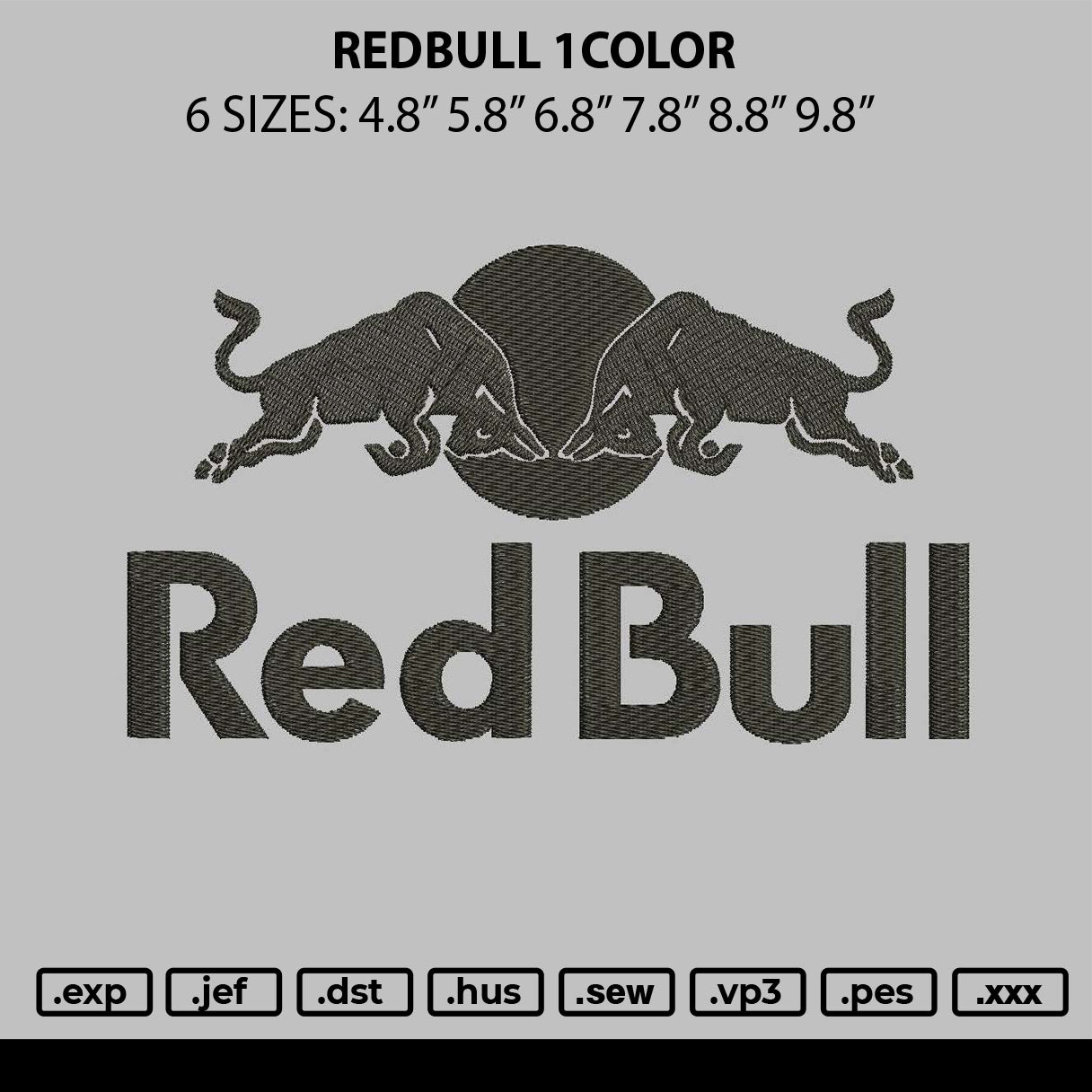 Redbull 1Color Embroidery File 6  sizes