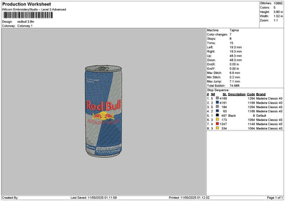 Redbull1105 Embroidery File 6 sizes