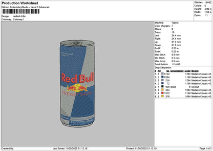 Redbull1105 Embroidery File 6 sizes
