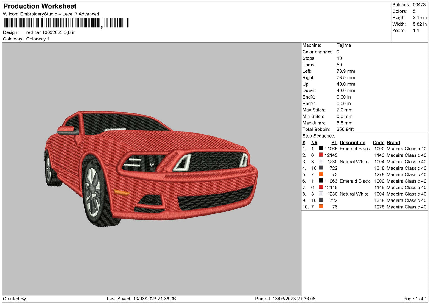 Red Car Embroidery File 6 sizes