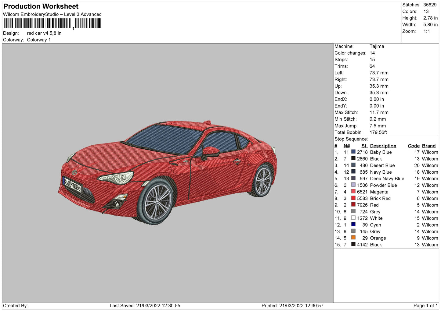 Red Car V4 Embroidery File 4 size