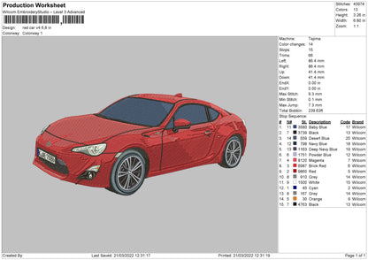 Red Car V4 Embroidery File 4 size