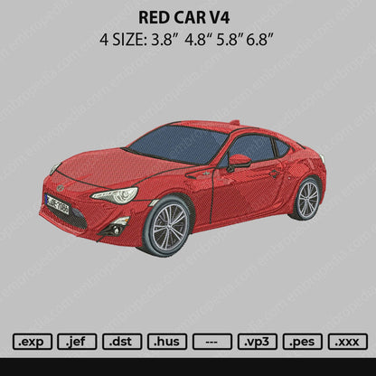 Red Car V4 Embroidery File 4 size
