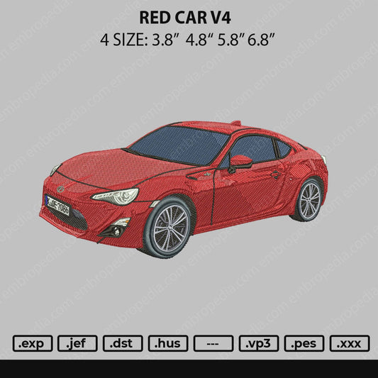 Red Car V4 Embroidery File 4 size