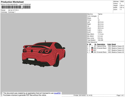Red Car V5 Embroidery File 4 size