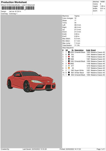 Red Car V5 Embroidery File 4 size