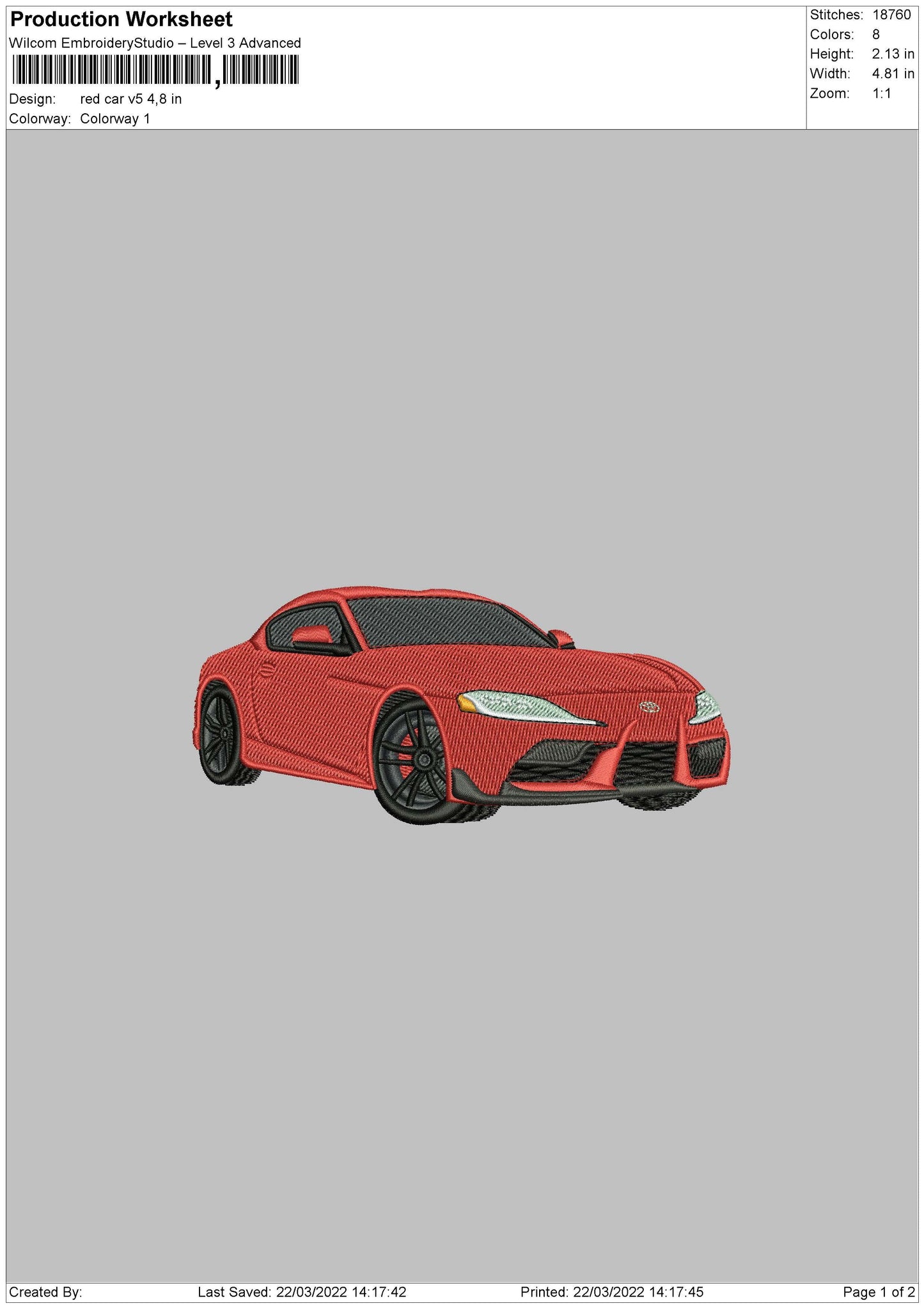 Red Car V5 Embroidery File 4 size