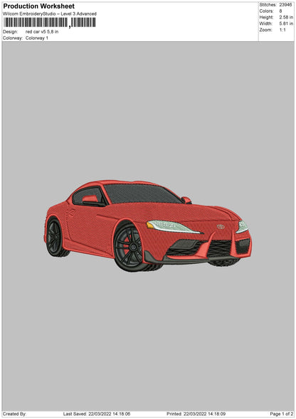 Red Car V5 Embroidery File 4 size