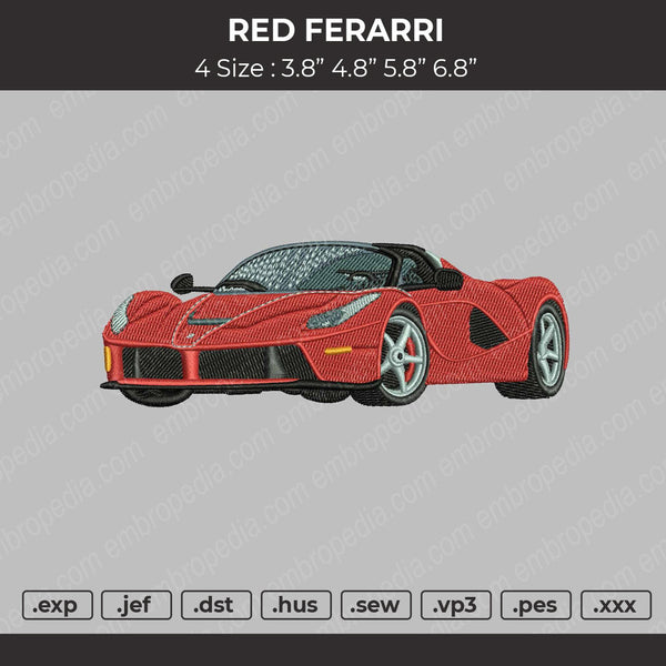Red Ferarri Embroidery File 4 size
