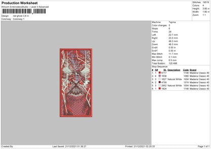 Red Ghost Embroidery File 4 size