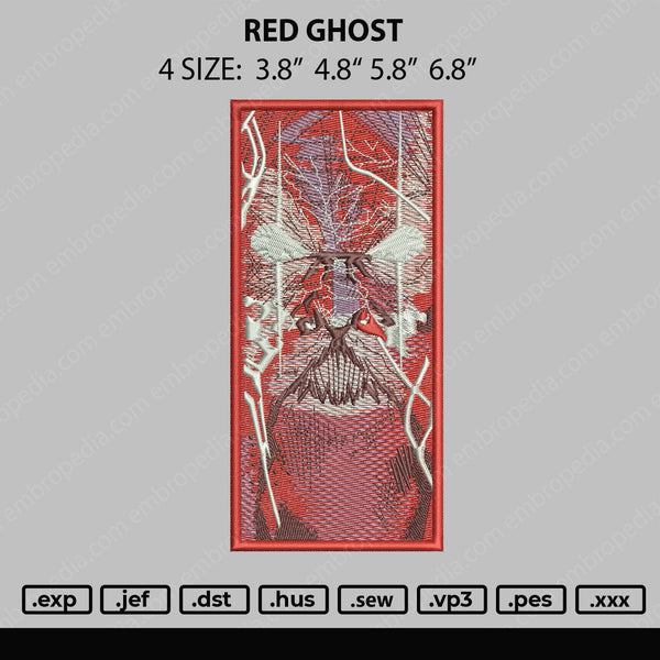 Red Ghost Embroidery File 4 size