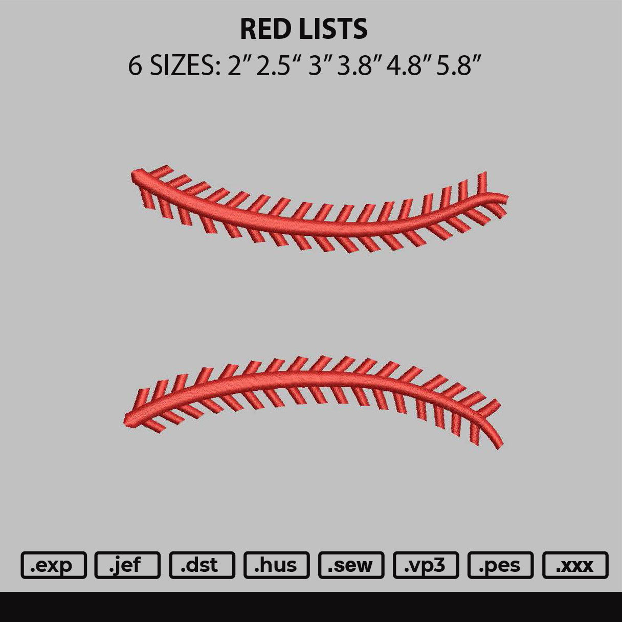 Red Lists Embroidery File 6 sizes