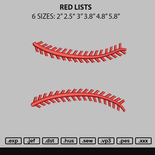 Red Lists Embroidery File 6 sizes