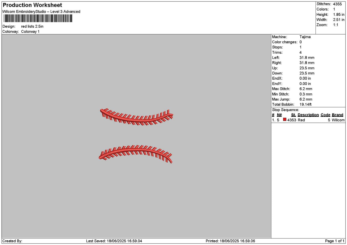 Red Lists Embroidery File 6 sizes