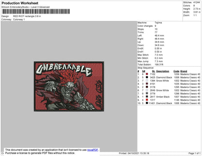 Red Riot Embroidery File 4 size