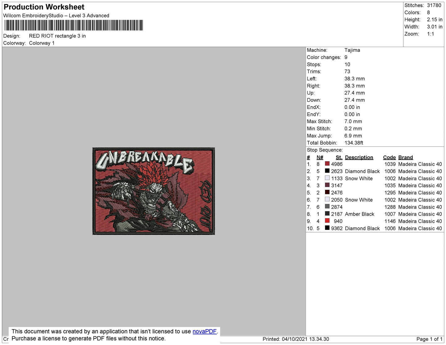 Red Riot Embroidery File 4 size
