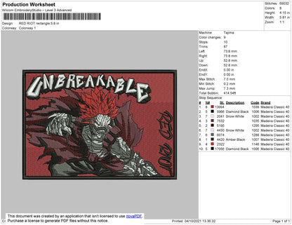 Red Riot Embroidery File 4 size
