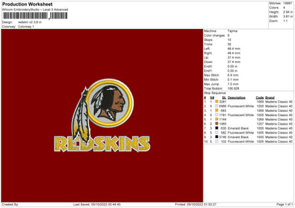 Redskins V2 Embroidery File 6 sizes