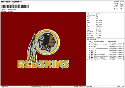 Redskins V2 Embroidery File 6 sizes