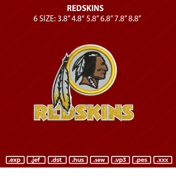 Redskins V2 Embroidery File 6 sizes