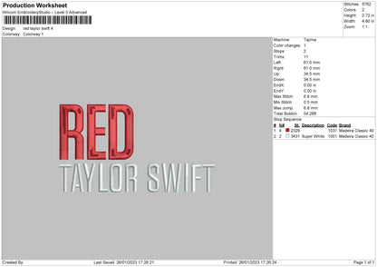 Red Ts Embroidery File 6 sizes