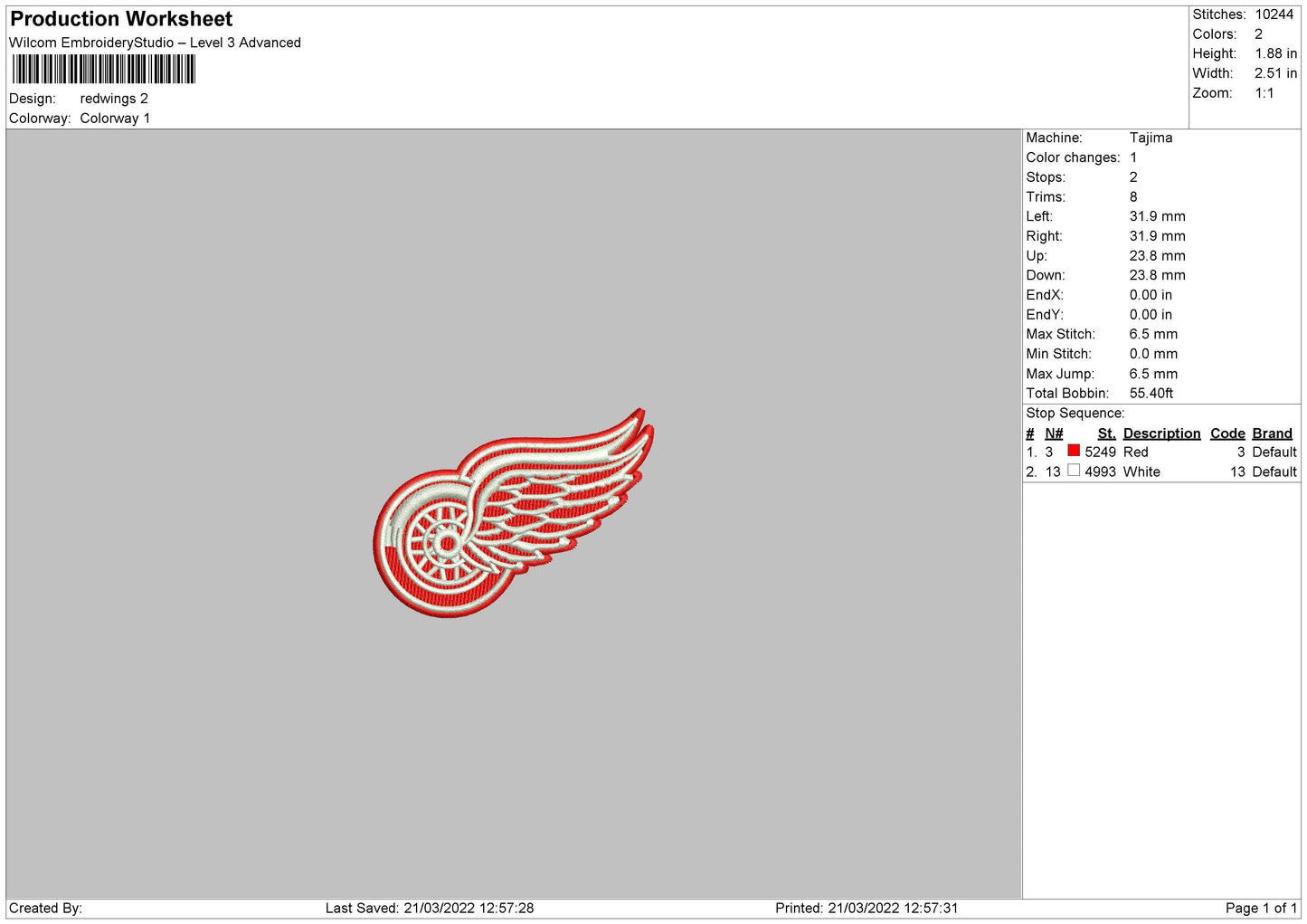 Red Wings Embroidery File 4 size