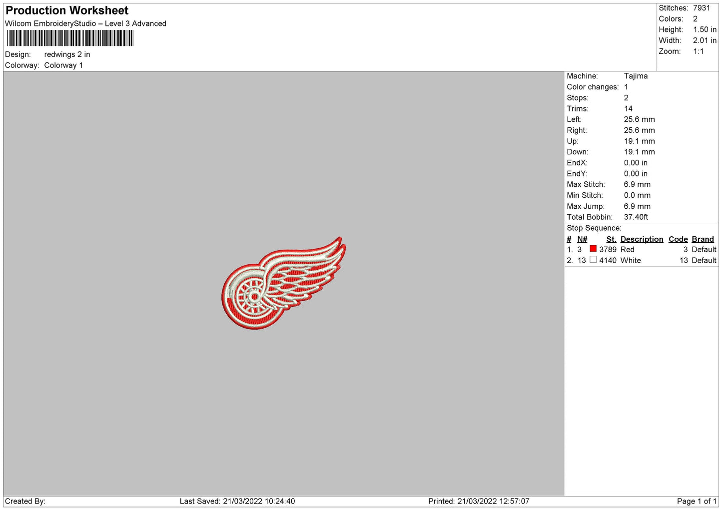 Red Wings Embroidery File 4 size