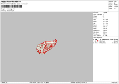 Red Wings Embroidery File 4 size