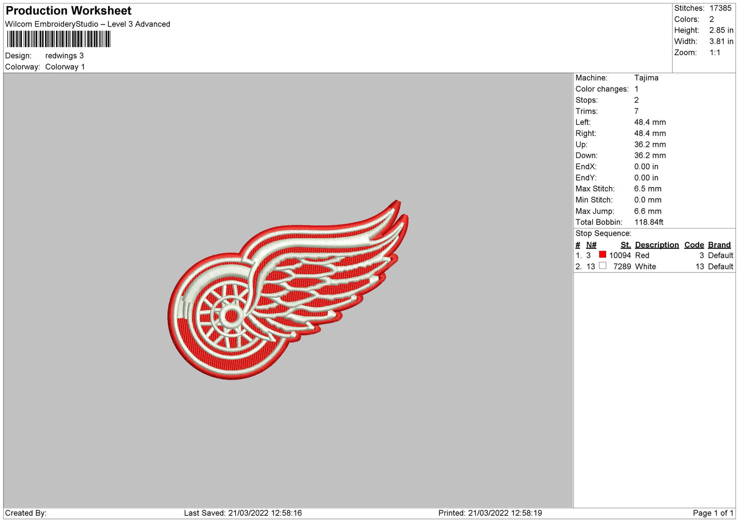 Red Wings Embroidery File 4 size