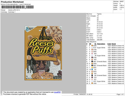 Reeses Puffs Embroidery File 4 size