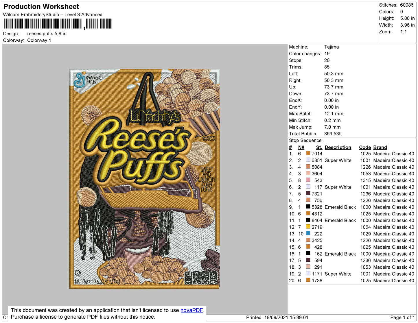 Reeses Puffs Embroidery File 4 size