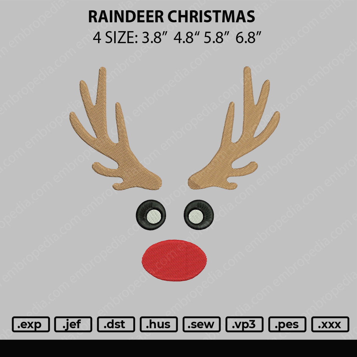 Raindeer Christmas Embroidery File 4 size