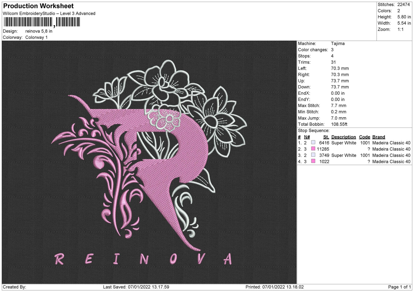 Reinova Embroidery File 4 size