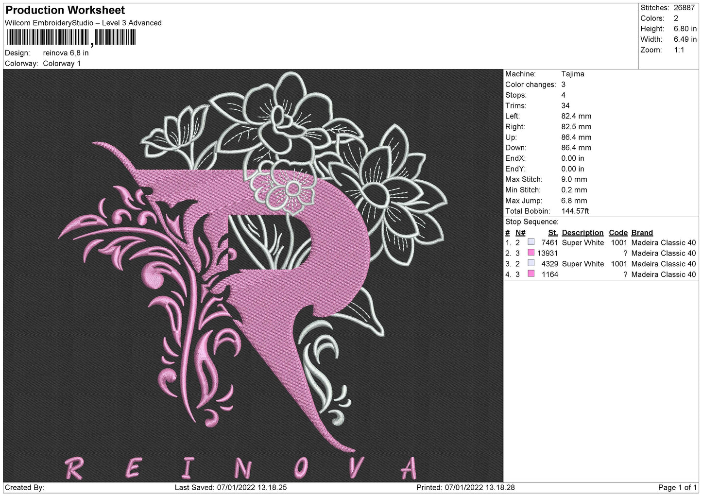 Reinova Embroidery File 4 size
