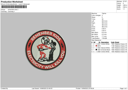 Remember Kids Embroidery File 6 sizes