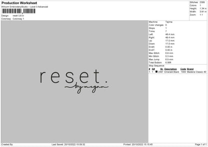 Reset Embroidery File 6 sizes