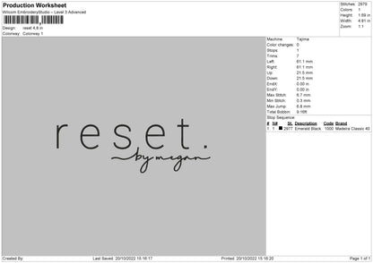Reset Embroidery File 6 sizes