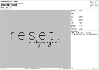 Reset Embroidery File 6 sizes