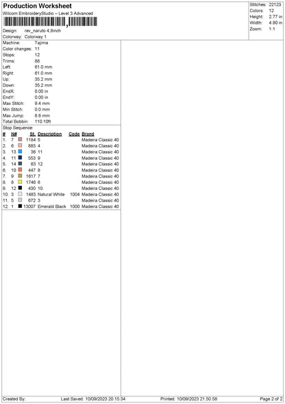 Naruto Color Embroidery File 6 sizes