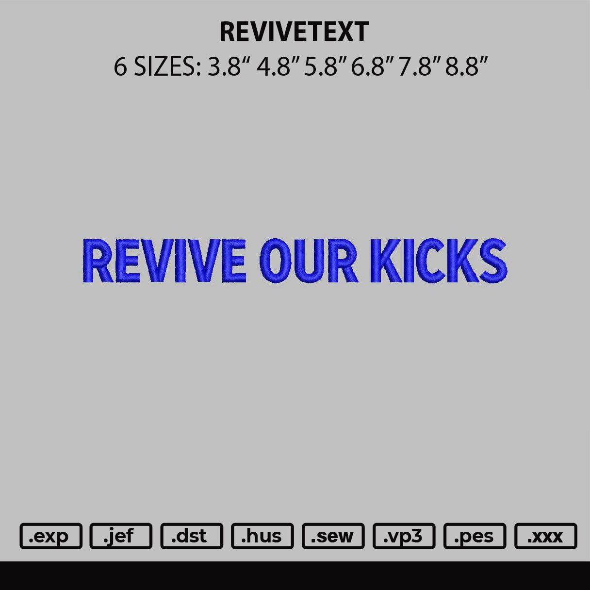 Revivetext Embroidery File 6 sizes
