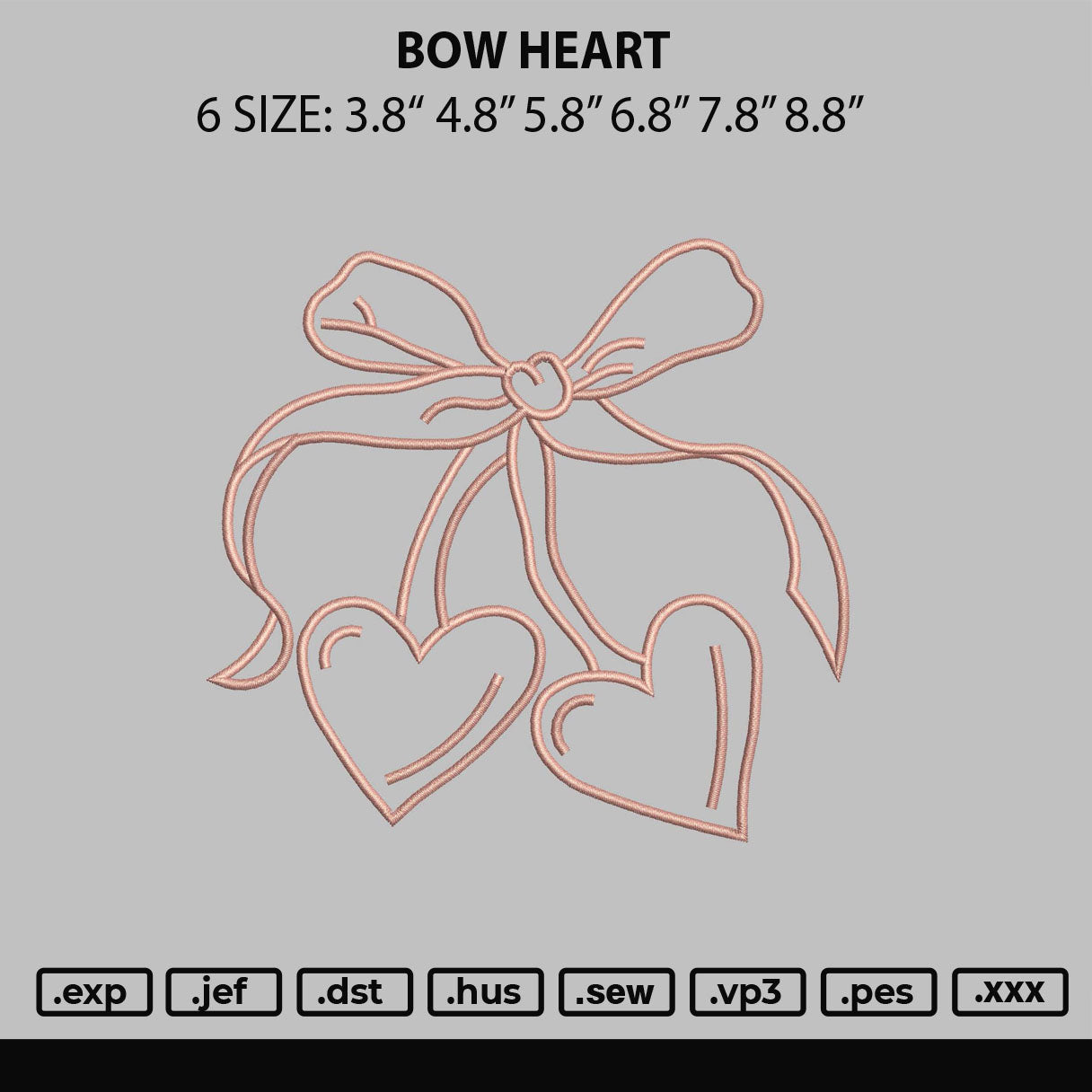 Bow Heart Embroiery File 6 sizes