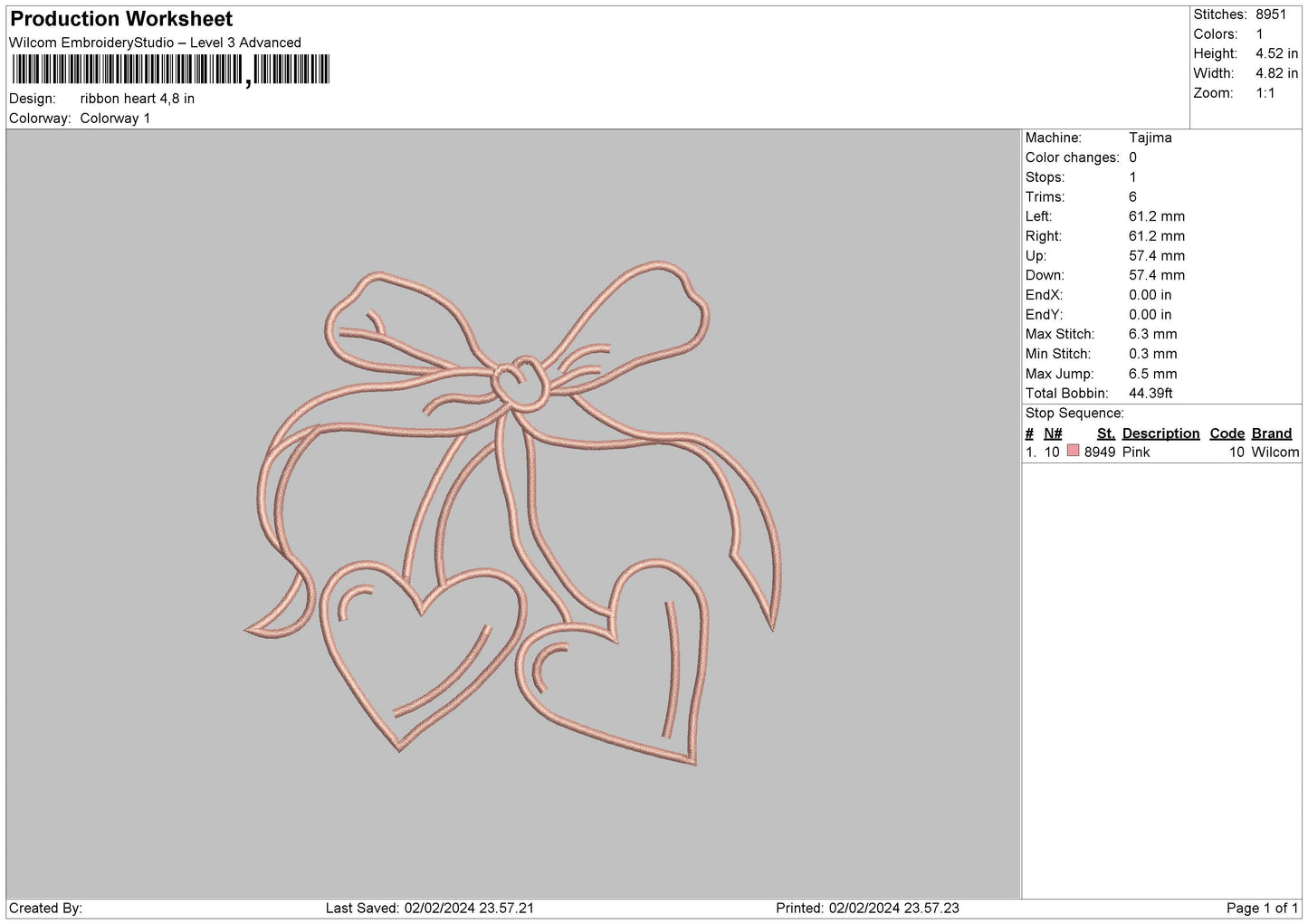 Bow Heart Embroiery File 6 sizes
