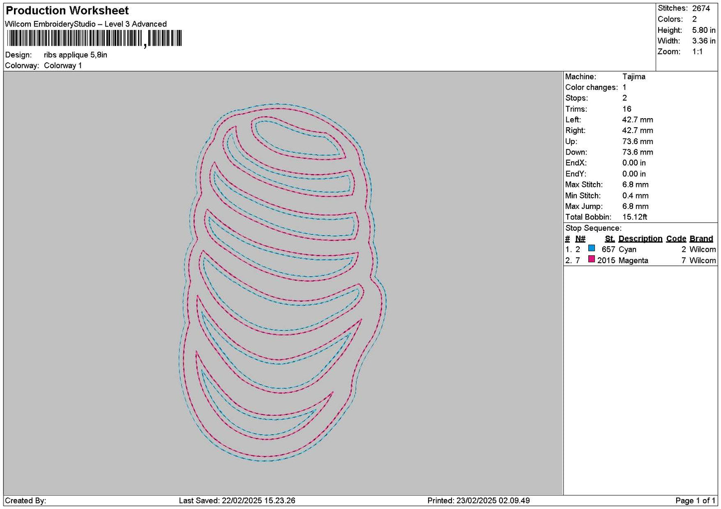 Ribs App Embroidery File 6 sizes