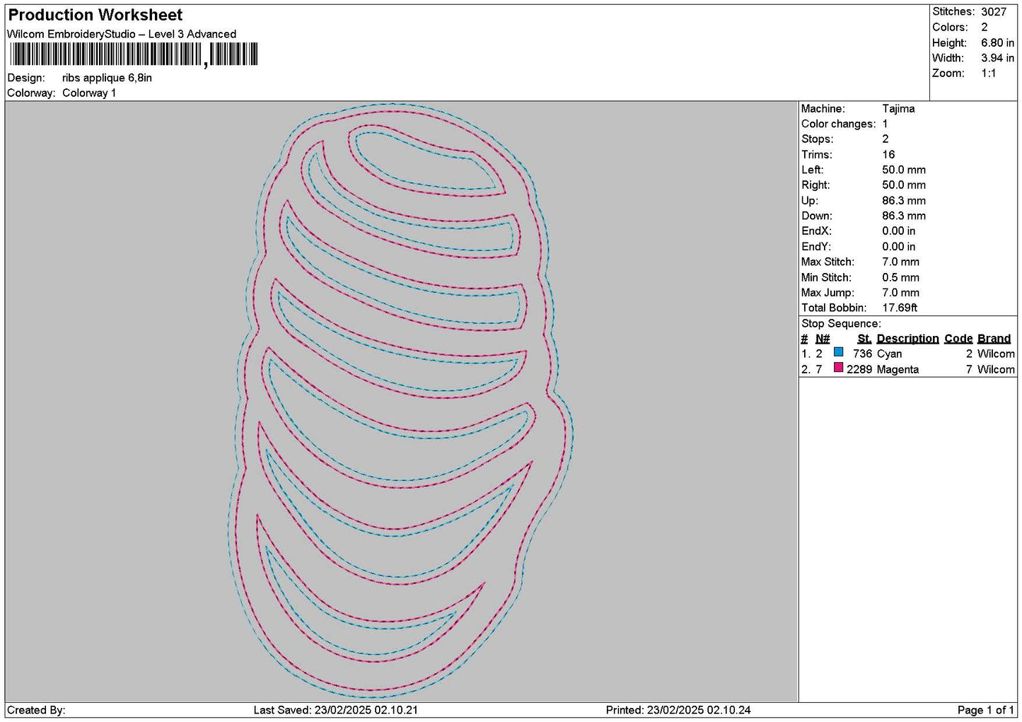 Ribs App Embroidery File 6 sizes