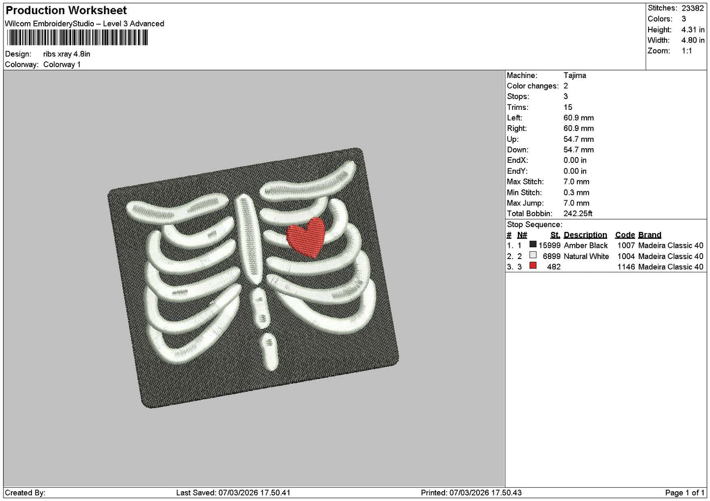 Ribs Skull 0703 Embroidery File 6 sizes