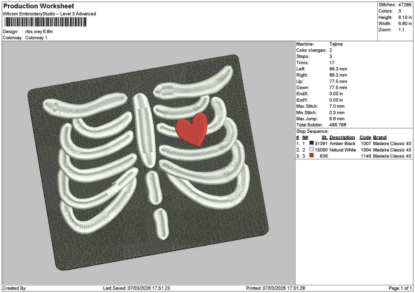 Ribs Skull 0703 Embroidery File 6 sizes