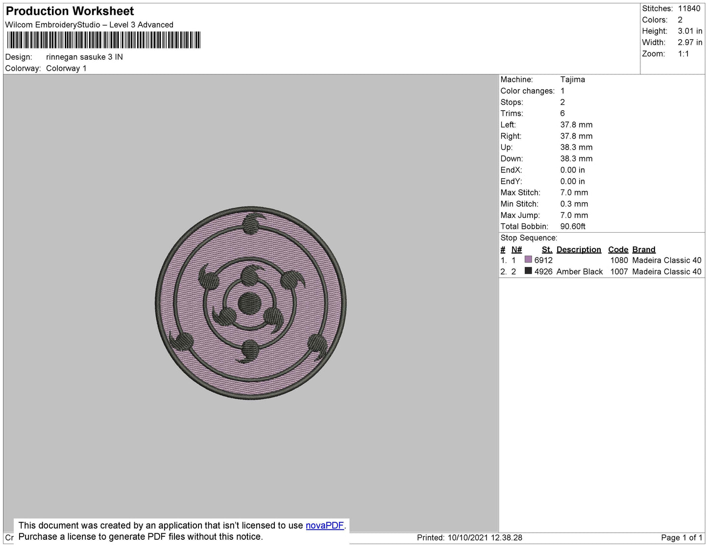 Rinnegan Sasuke Embroidery File 4 size