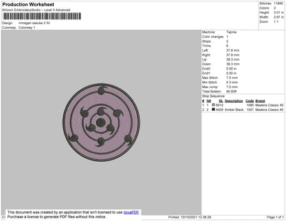 Rinnegan Sasuke Embroidery File 4 size