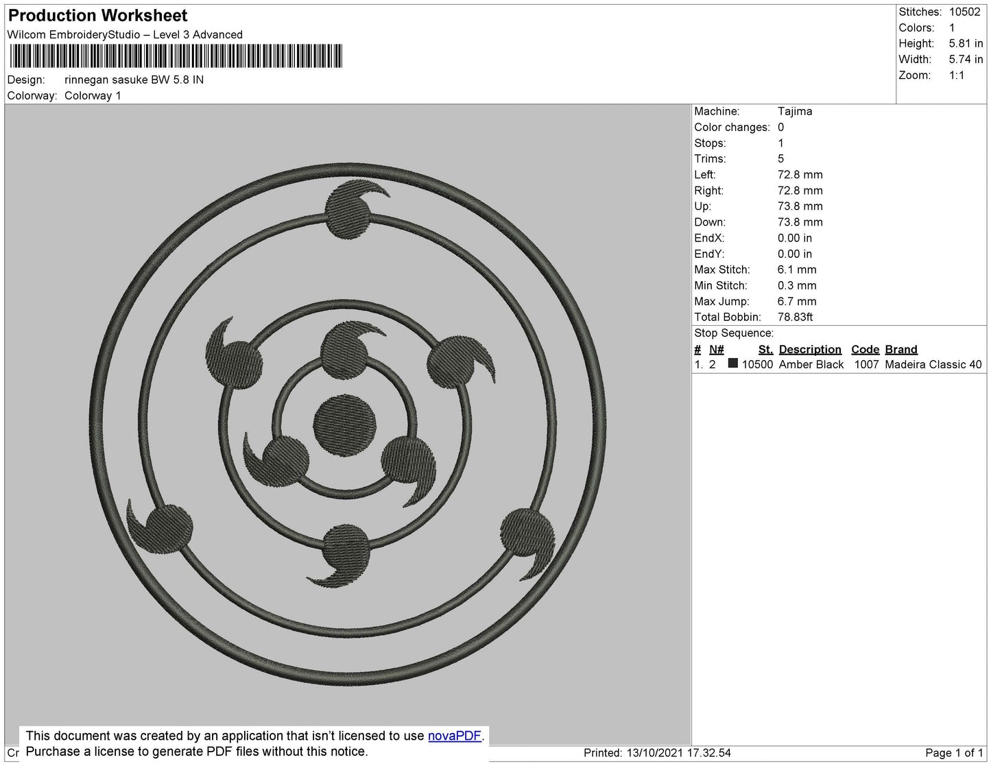 Rinnegan Embroidery File 4 size