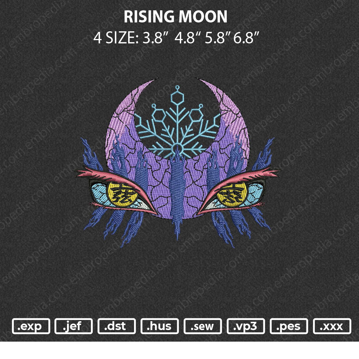 Rising Moon Embroidery File 4 size